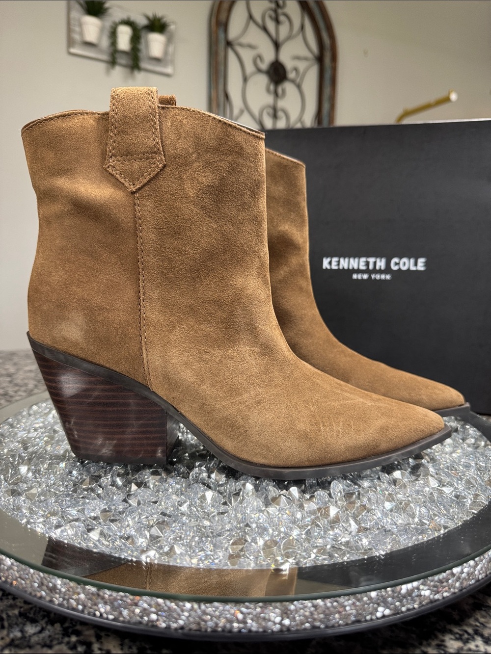 Kenneth Cole Brown Suede Pointed-Toe Ankle Booties